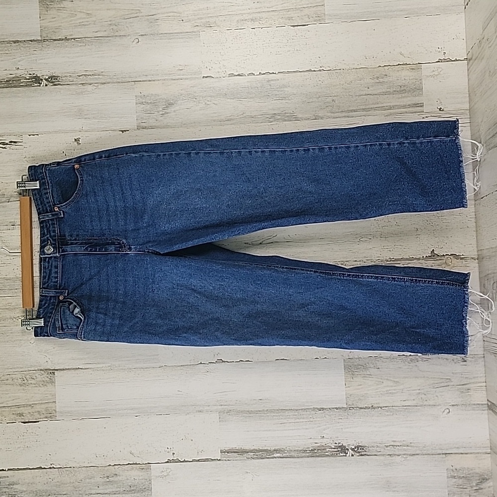 Wild Fable high rise straight ankle medium wash denim blue jeans raw hem Size 10